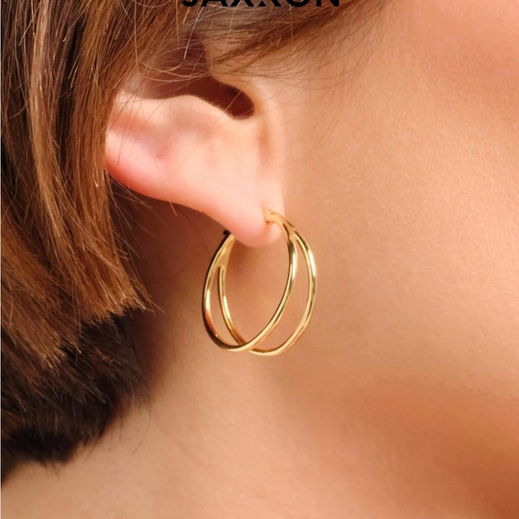 Jaxxon Gold Double Hoop Earrings - Picture 1 of 4